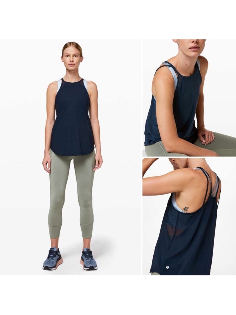 Lululemon Run Off Route Tank Top True Navy blue mesh strappy
